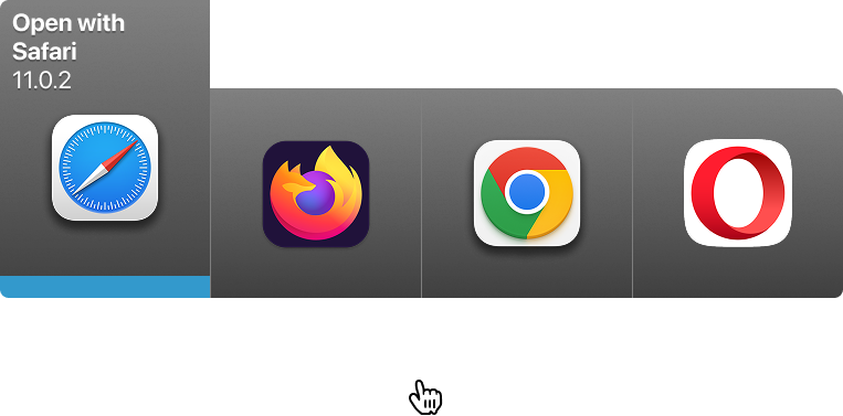 Bumpr browser selection menu showing Safari, Firefox, Chrome, and Opera